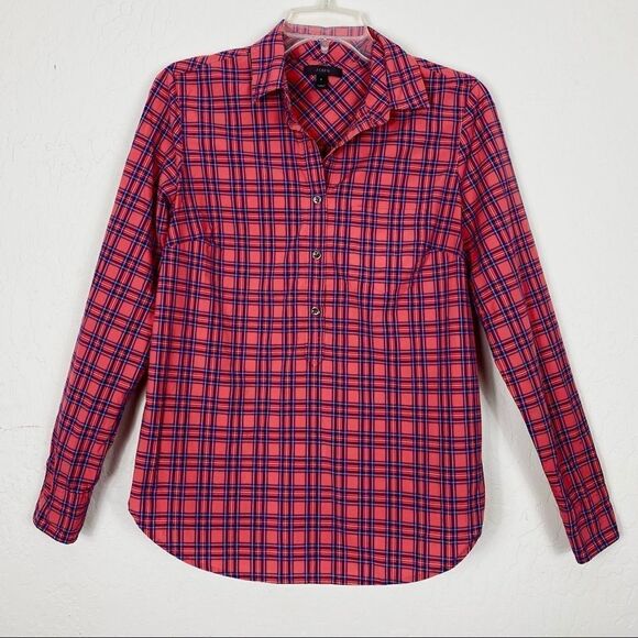 J. Crew Red Plaid Half Button Down Long Sleeve Shirt - Picture 2 of 7